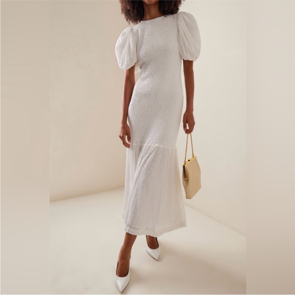 ROTATE Smocked Sequin Midi Dress